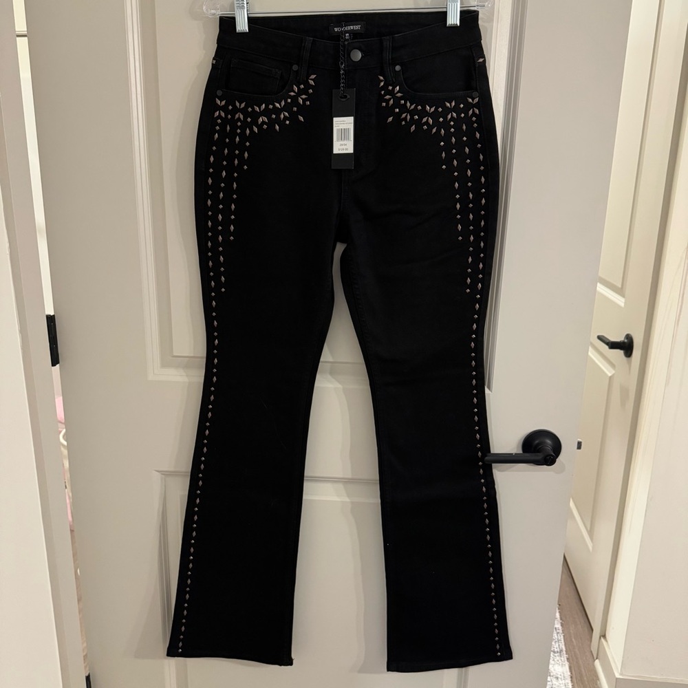 Boot Barn Black Stud-Embellished Wide Leg Jeans
